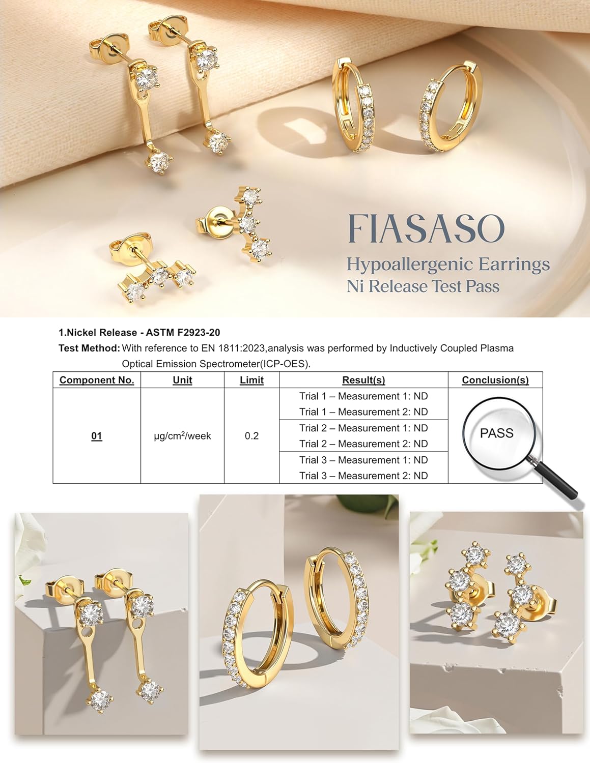 Detalle 1 de FIASASO Earring Set, 3 Pairs