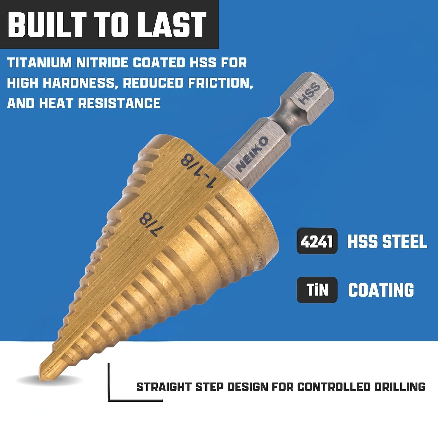 Detalle de NEIKO Step Drill Bit, 7/8-Inch to 1-1/8-Inch