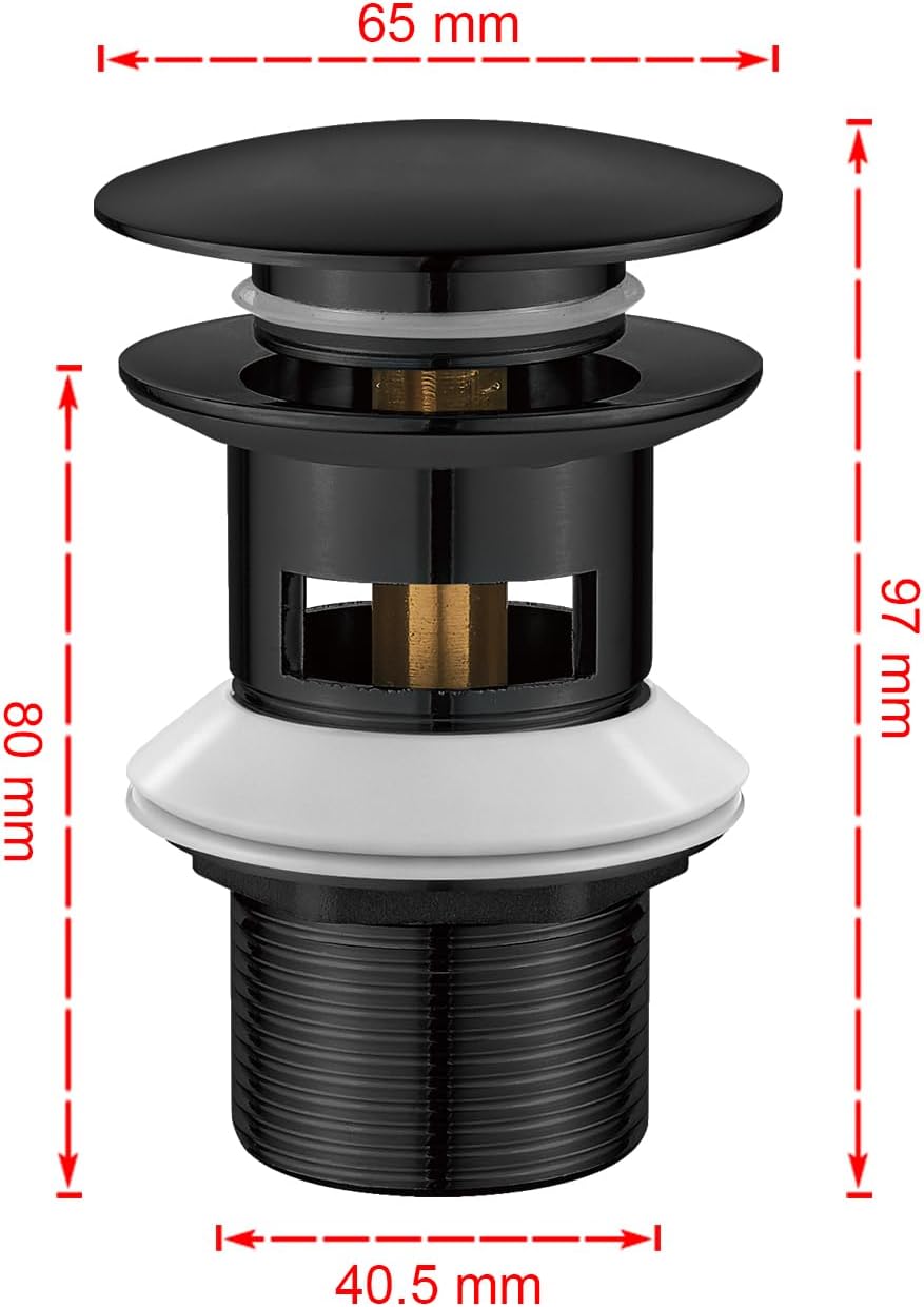Thumbnail 1 de Ibergrif M20502B tappo di scarico bagno a scomparsa con troppopieno e coperchio grande, nero (taglia M)