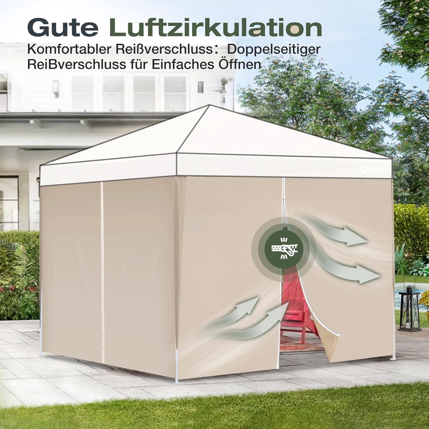 Thumbnail 5 de Sekey 2x Seitenwände für Pavillon 3x3 m – wasserdicht, winterfest, mit Fenster und Tür (Khaki)