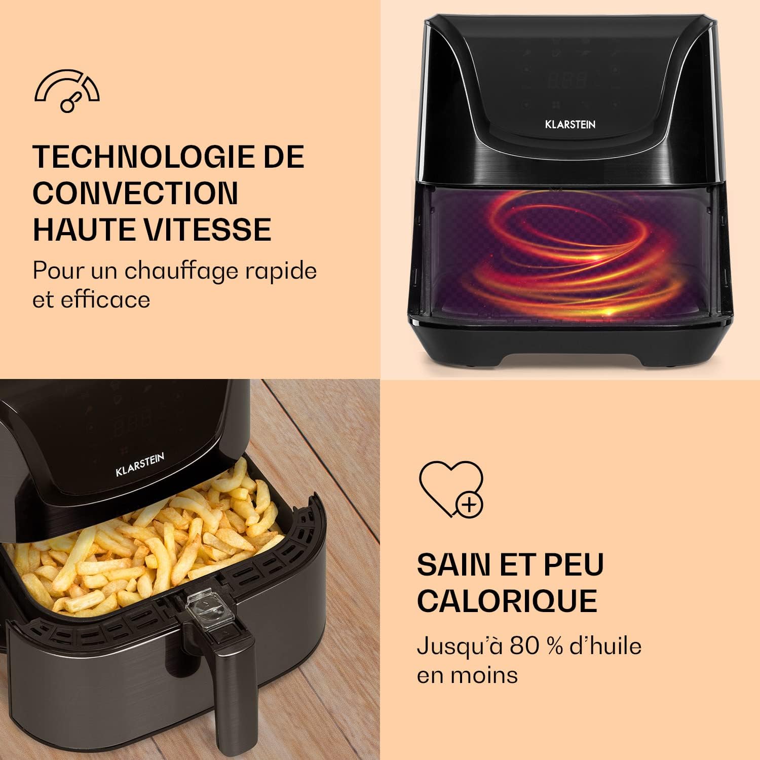 Detalle de KLARSTEIN Aerovital Deluxe – Friteuse à air chaud 5,4 L, LCD tactile, inox noir