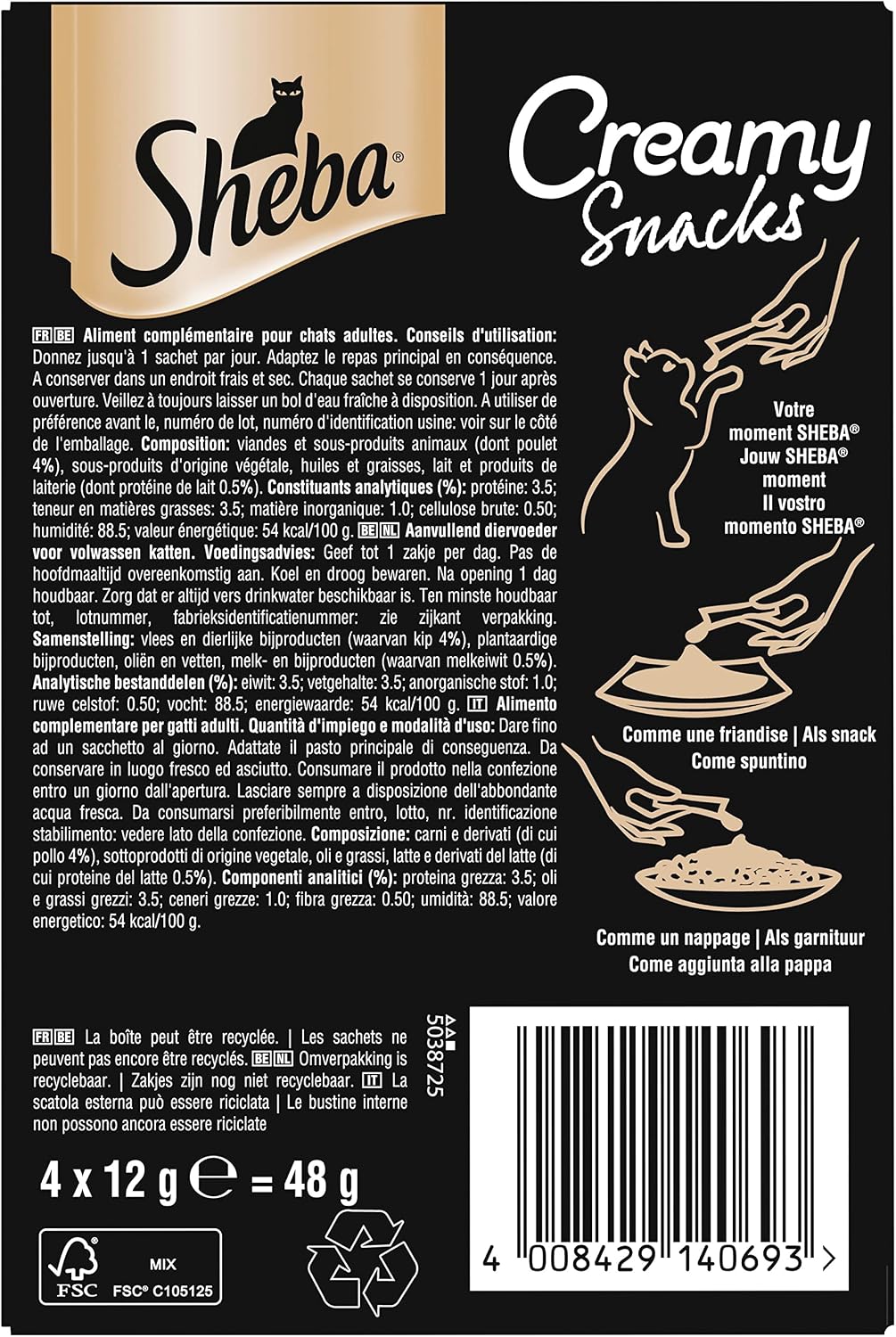 Detalle 2 de Sheba Creamy Snacks Friandises pour Chats – Snacks au Poulet, sachets fraîcheur 4 x 12g