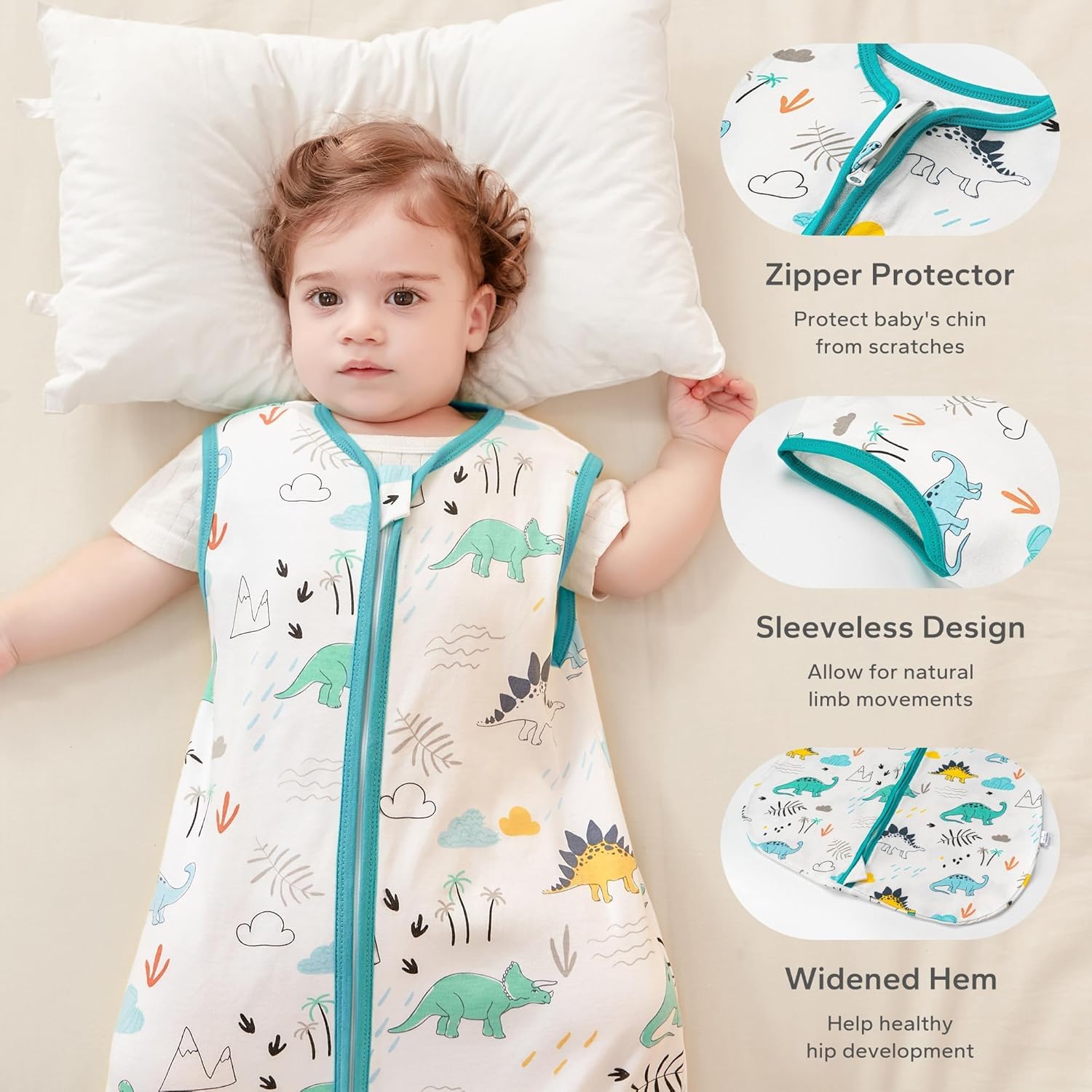 Thumbnail 2 de ZIGJOY 0.5 Tog Baby Sleeping Bag – 100% Cotton, Jurassic Print, 12-24 Months