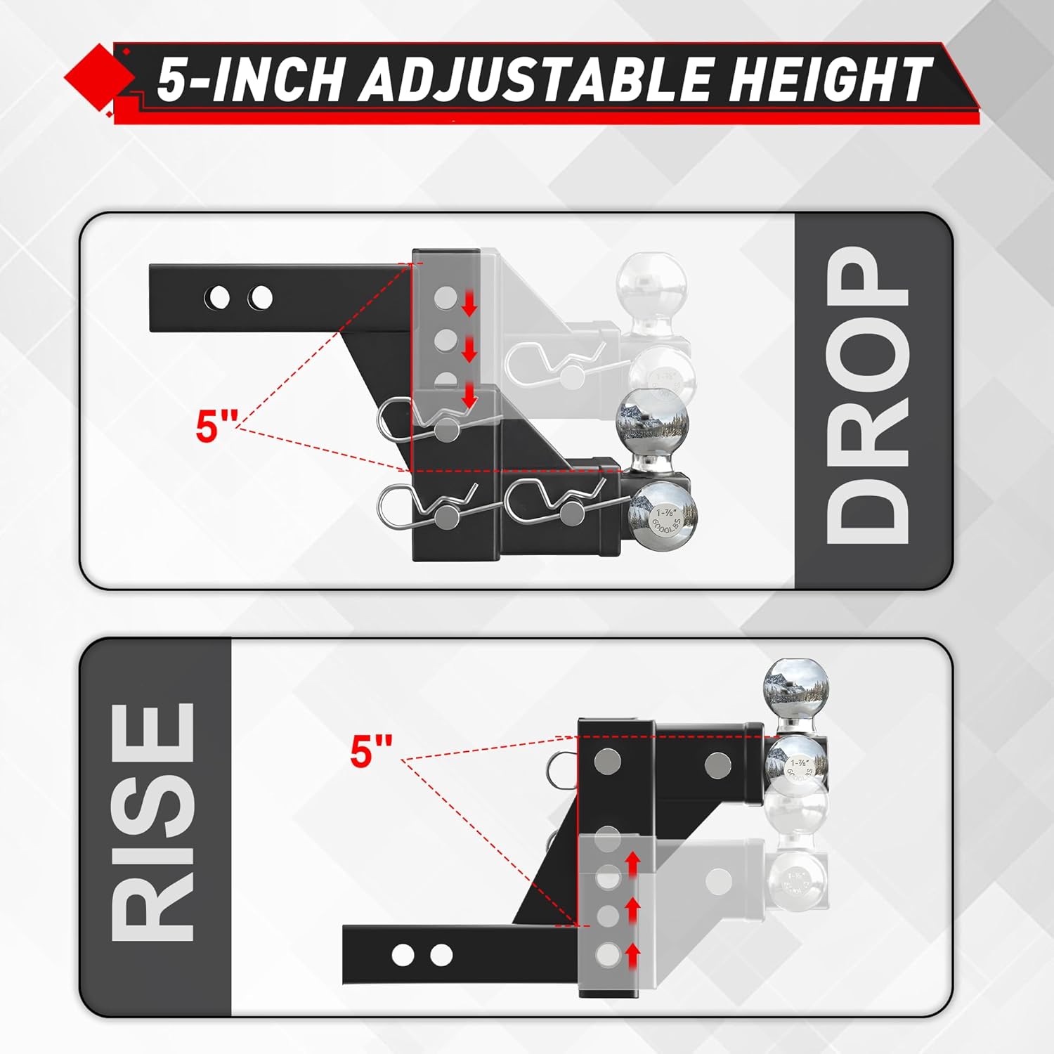 Thumbnail 5 de TYT Adjustable Tri-Ball Trailer Hitch 2 in Receiver 10000/1000