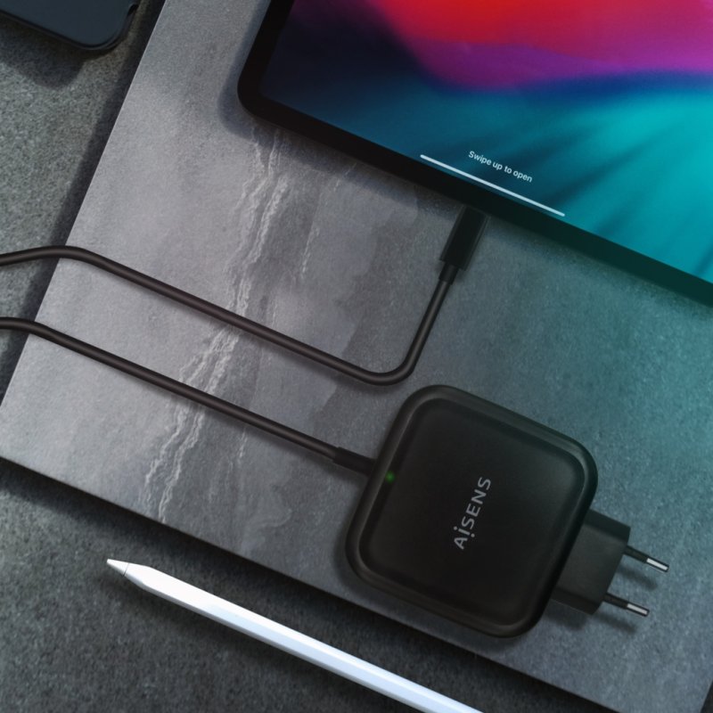 Detalle de Aisens ASCH-1PD65WL-BK: Cargador de Pared USB-C 65W con Cable 1.2 m, Negro
