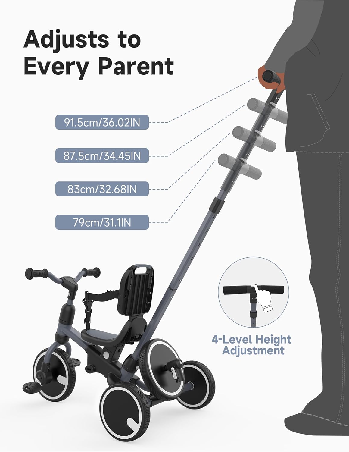 Thumbnail 5 de besrey 5-in-1 Toddler Tricycle with Push Handle: Grow with Me Trike for Ages 1–3