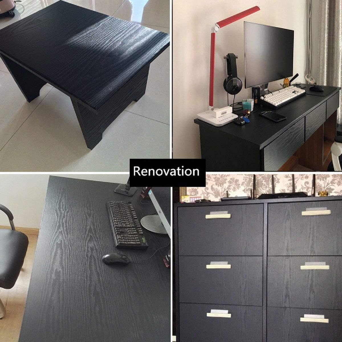 Detalle de Boeoanay Black Wood Peel-and-Stick Wallpaper, Waterproof PVC Film