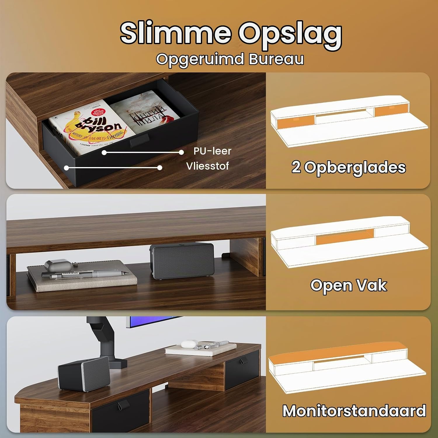 Detalle 2 de HUANUO HNESD247W-100B-EU elektrisch verstelbaar bureau 100 x 60 cm met laden
