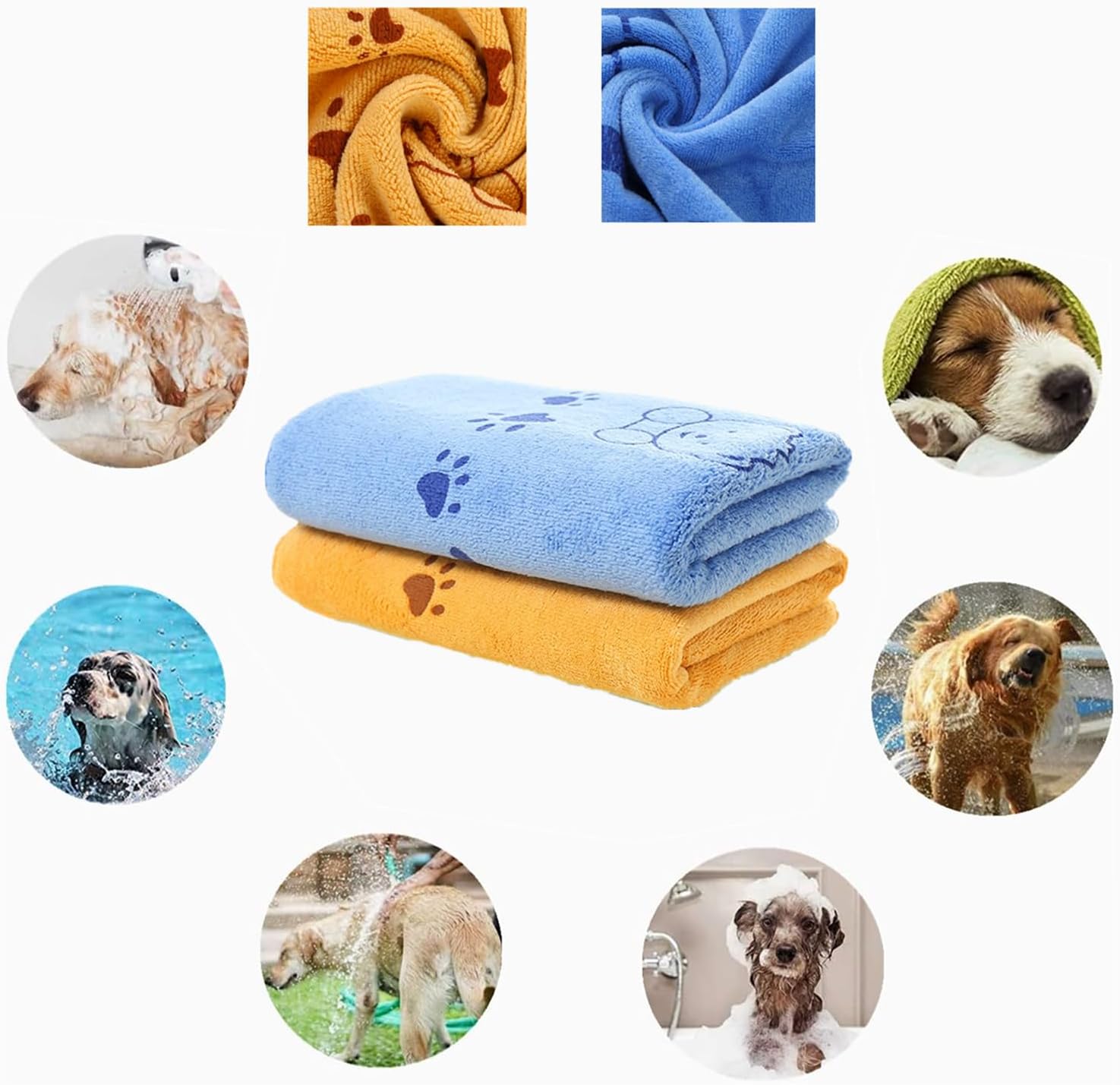 Detalle 2 de bangminda Hundehandtuch (2er-Set) Mikrofasertücher zum Abtrocknen & Pflegen, waschbar – 140 x 71 cm (Gelb und Blau)