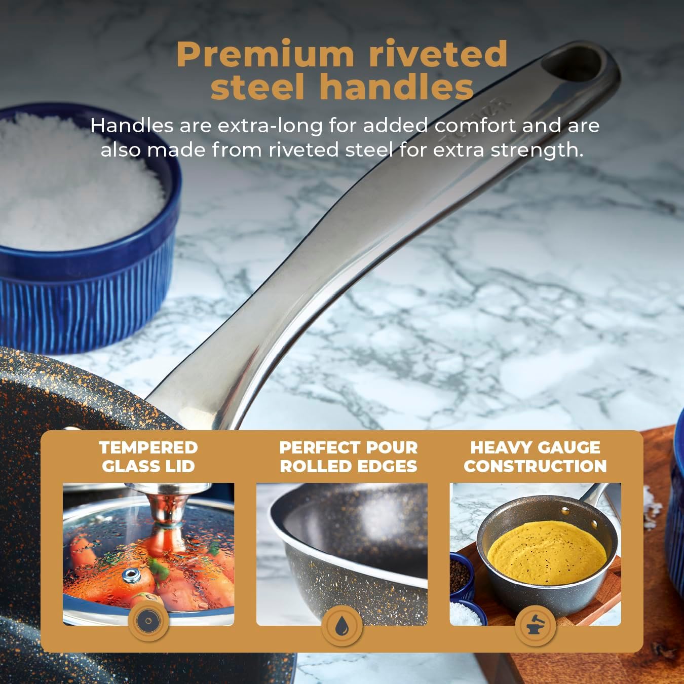 Thumbnail 4 de Tower Cerastone Pro 5 Piece Forged Aluminium Cookware Set – Graphite (T900209)