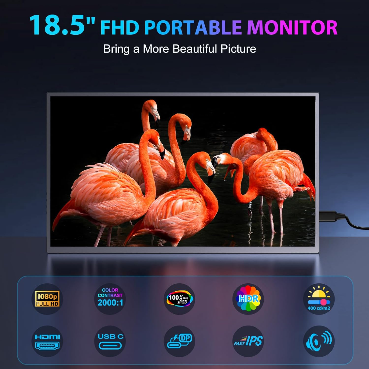 Thumbnail 1 de 18.5-Inch Portable Monitor for Laptop: 120Hz Full HD Second Screen with HDR, USB-C and VESA Stand