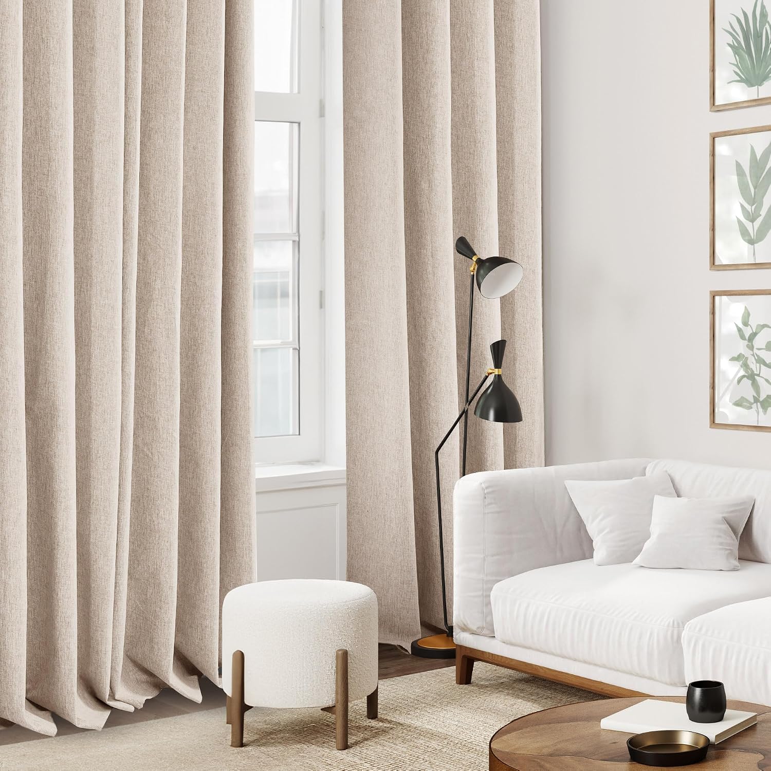 Detalle de Deconovo Faux Linen 100% Blackout Curtains with Eyelet — Pale Khaki, W55 x L96 Inch, 2 Panels