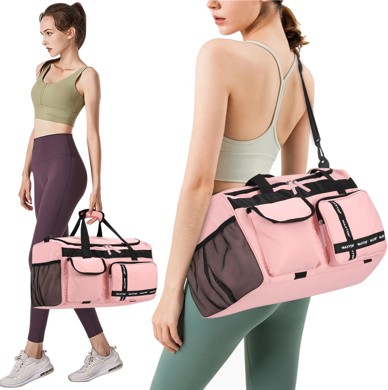 Detalle de MAXTOP Travel Duffle Bag for Women (Carry On Weekender) with Shoe Compartment and Wet/Dry Separation