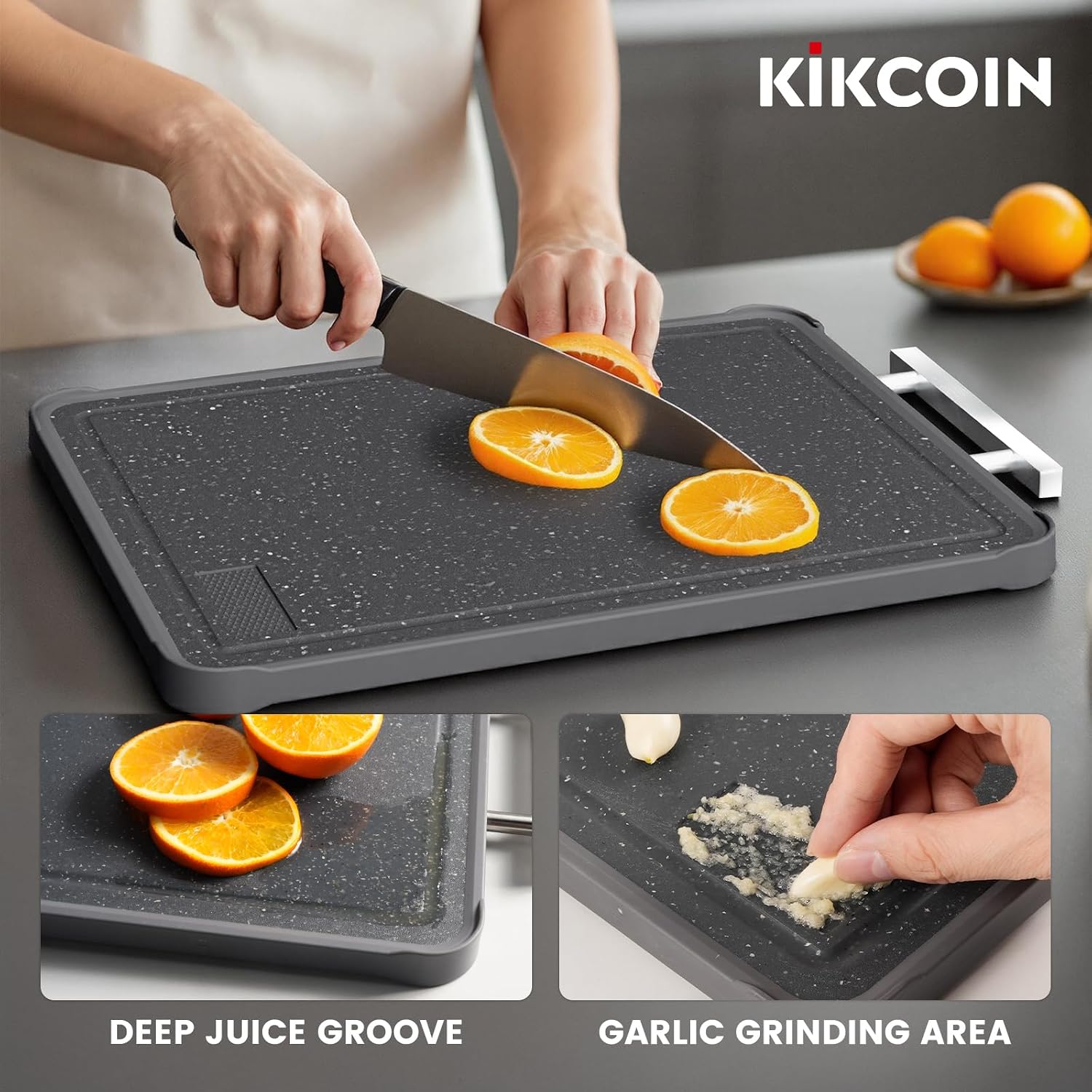 Detalle 2 de Kikcoin Double-Sided Stainless Steel Cutting Board ๐ง