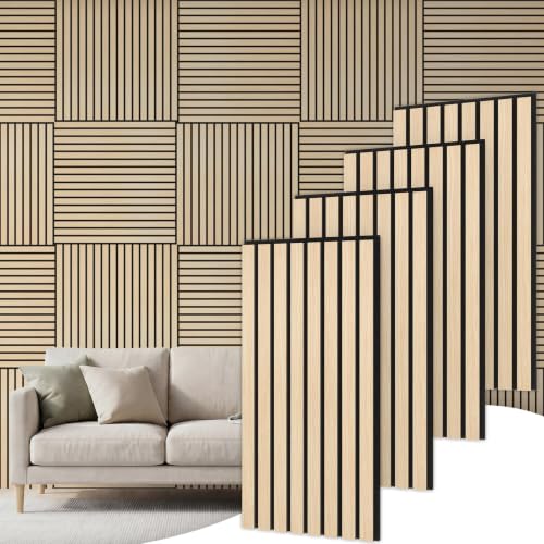 Detalle de TONOR Set da 4 Pannelli Decorativi in Legno per Parete – 60 x 30 cm, 0,72 m², Pannelli Fonoassorbenti 3D in Rovere