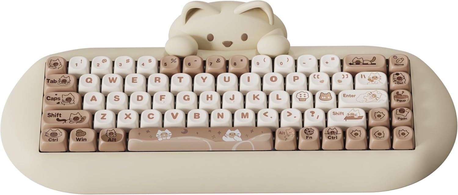 Detalle de YUNZII C68 Wireless Mechanical Keyboard — 65% Layout, Cat Silicone Design, Brown Milk Switch