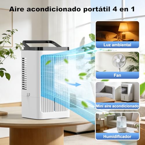 Detalle 2 de Terraspire Aire Acondicionado Portátil 4 en 1 (Blanco) – Enfriador, Humidificador y LED, 1200 ml