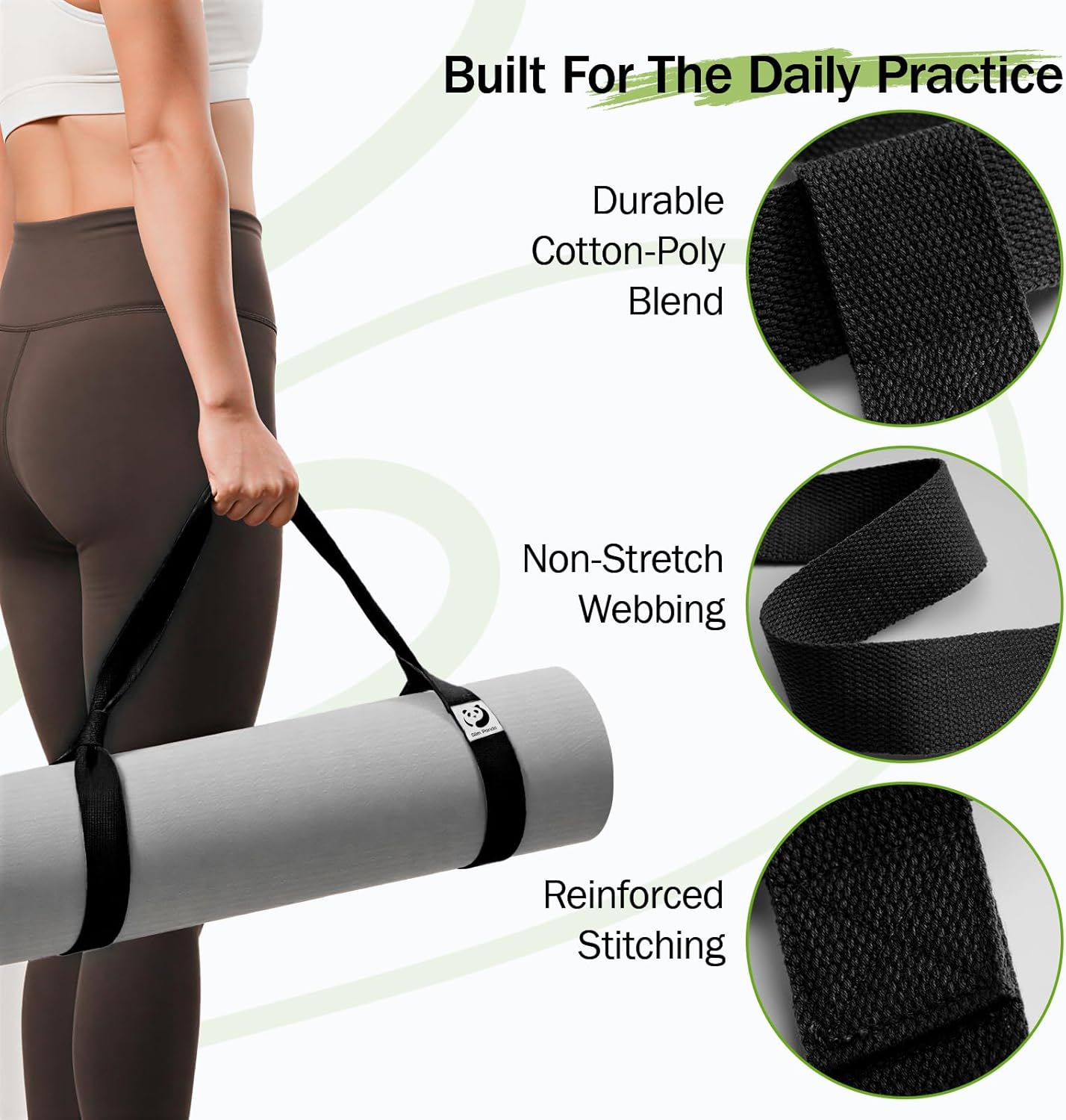 Detalle de Slim Panda adjustable yoga mat carry straps (cotton) – strap sling with loop, yoga mat not included