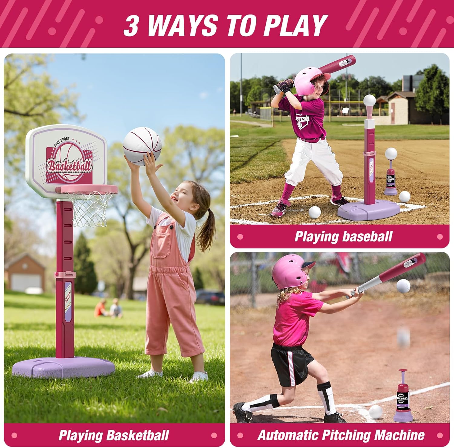 Detalle 2 de HYES 2 in 1 Kids Basketball Hoop and T‑Ball Set, Adjustable