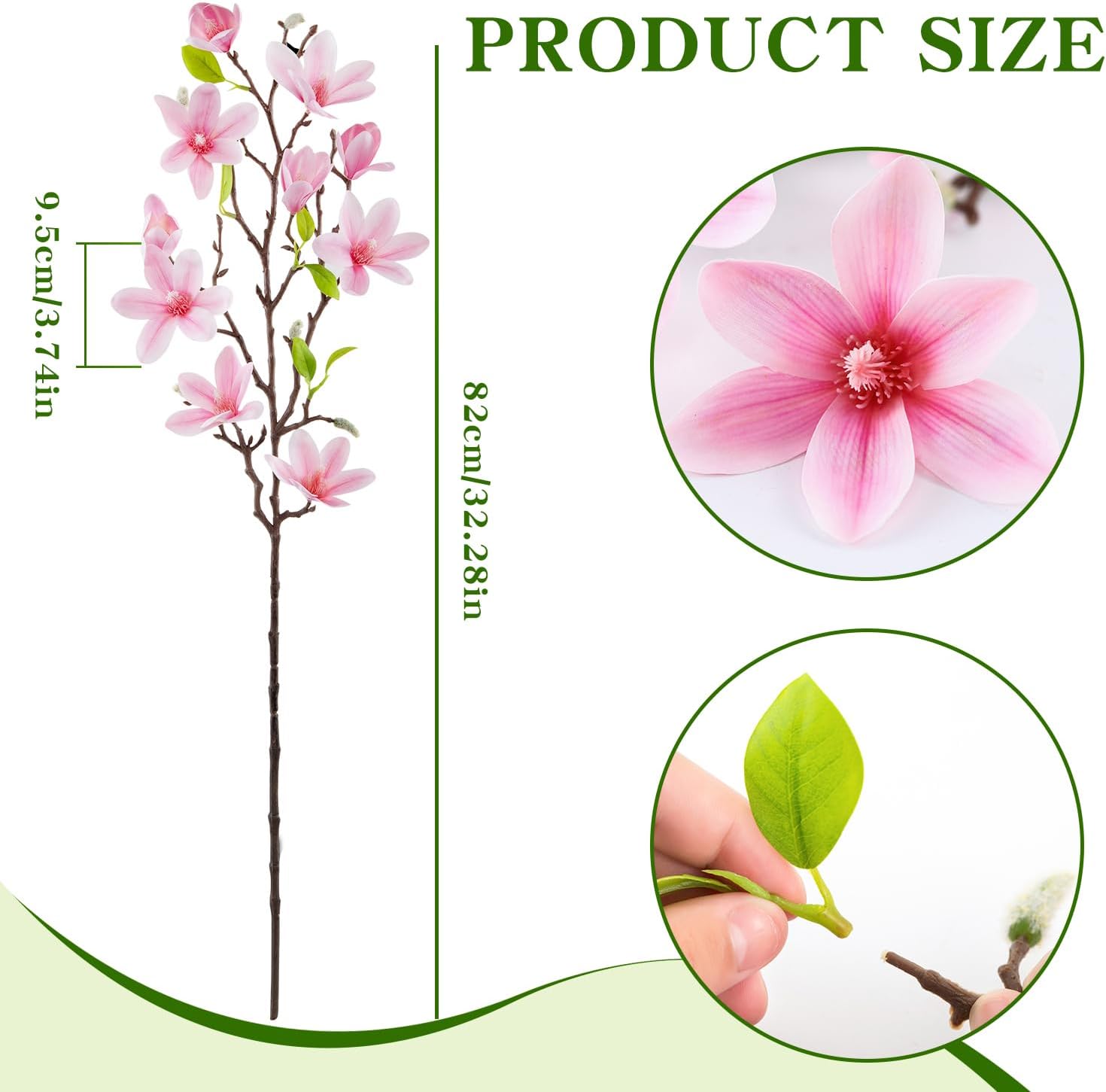 Thumbnail 2 de LEUCHTAMOR 3PCS Artificial Magnolia Flowers – Pink Real-Touch Silk Bouquets for Elegant Home Decor