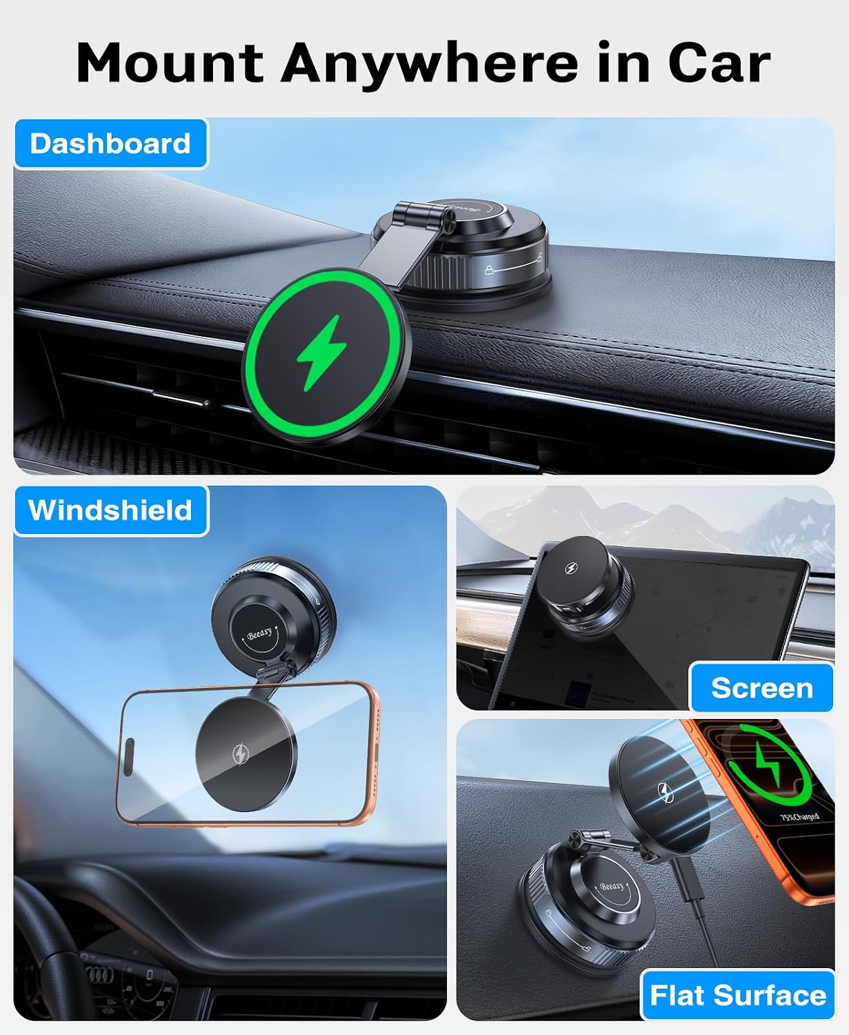 Detalle 2 de Beeasy K003S 15W MagSafe Car Charger with Adjustable Magnetic Mount