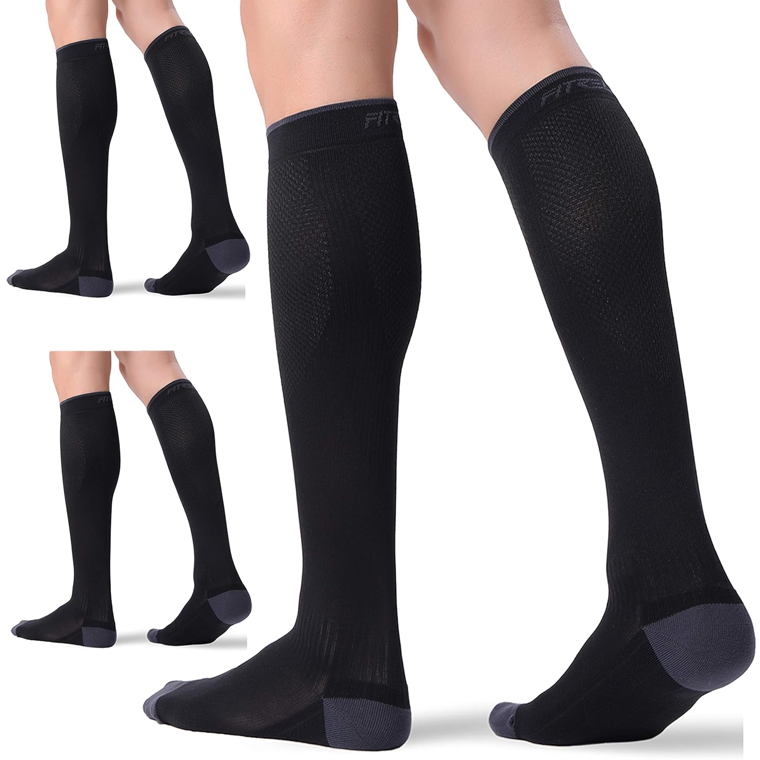 Detalle de FITRELL Eu-fiwydcu001-s/M Knee-High Compression Socks, 20–30 mmHg, Black