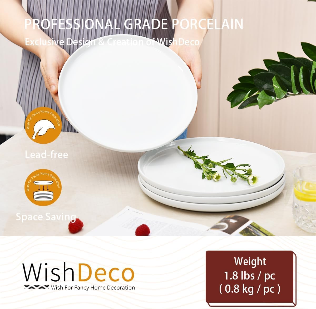 Thumbnail 4 de WishDeco QY020DCP White Porcelain Dinner Plates, Set of 4, 10.5-Inch