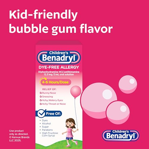 Detalle de Children's Benadryl Liquid Medicine (4 fl oz) – Dye-Free Allergy Relief for Kids