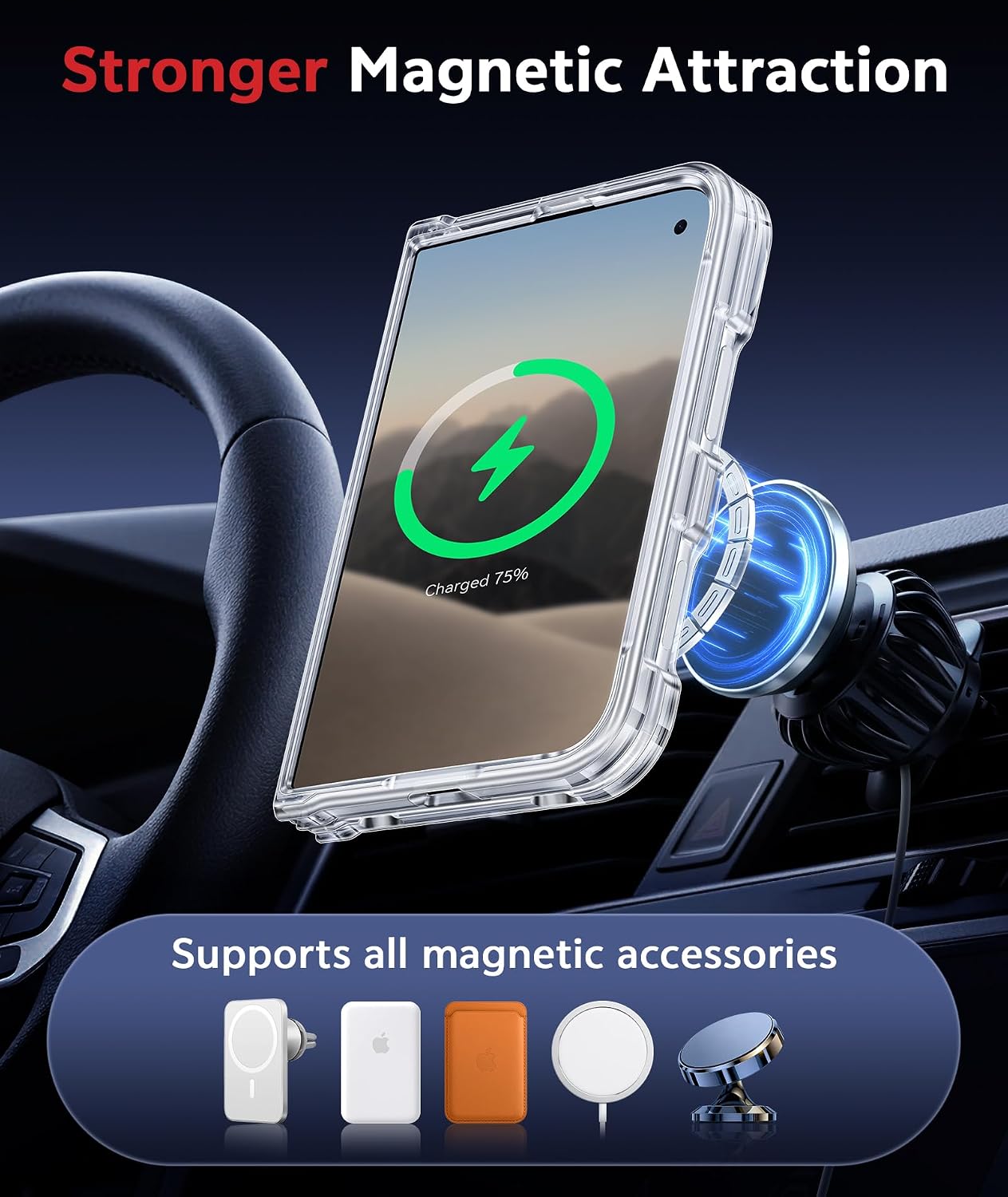 Detalle de FNTCASE iPhone Duo Magnetic Clear Case with MagSafe and 9H Screen Protector