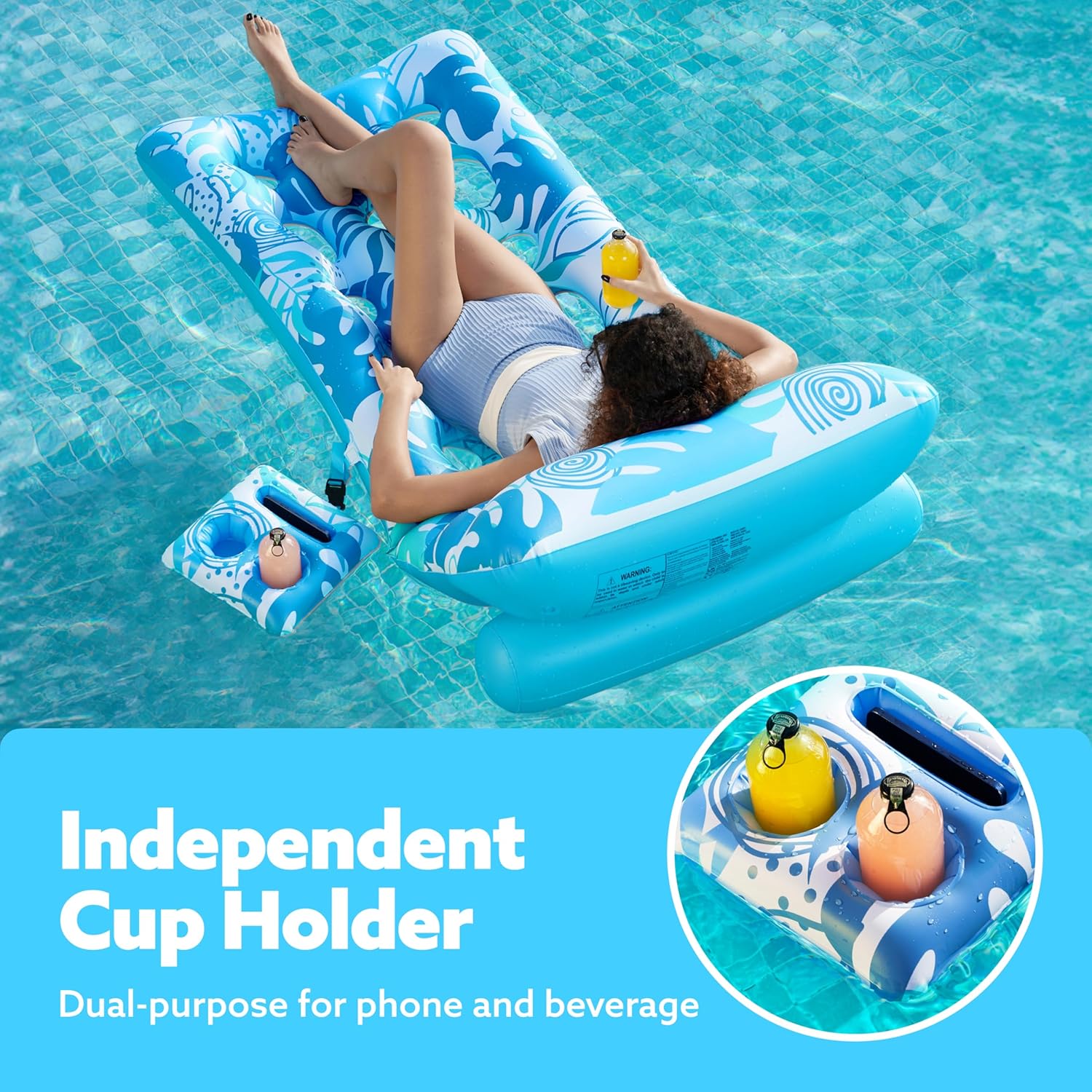 Thumbnail 4 de SLOOSH inflatable pool float for adults with adjustable backrest, cup holders and phone holder