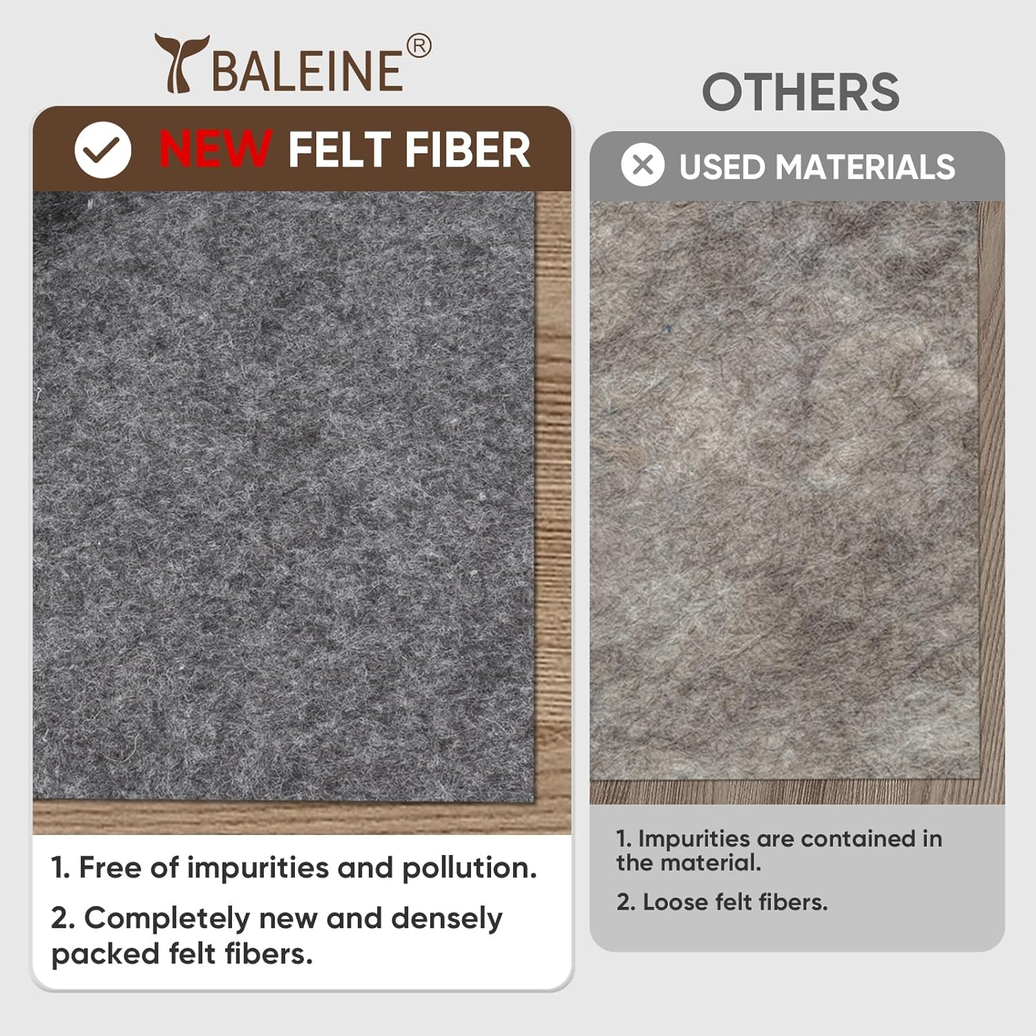 Detalle de BALEINE 8x10 ft Rug Pad with Rubber Grip Backing – 1/4" Felt Anti-Slip Underlay