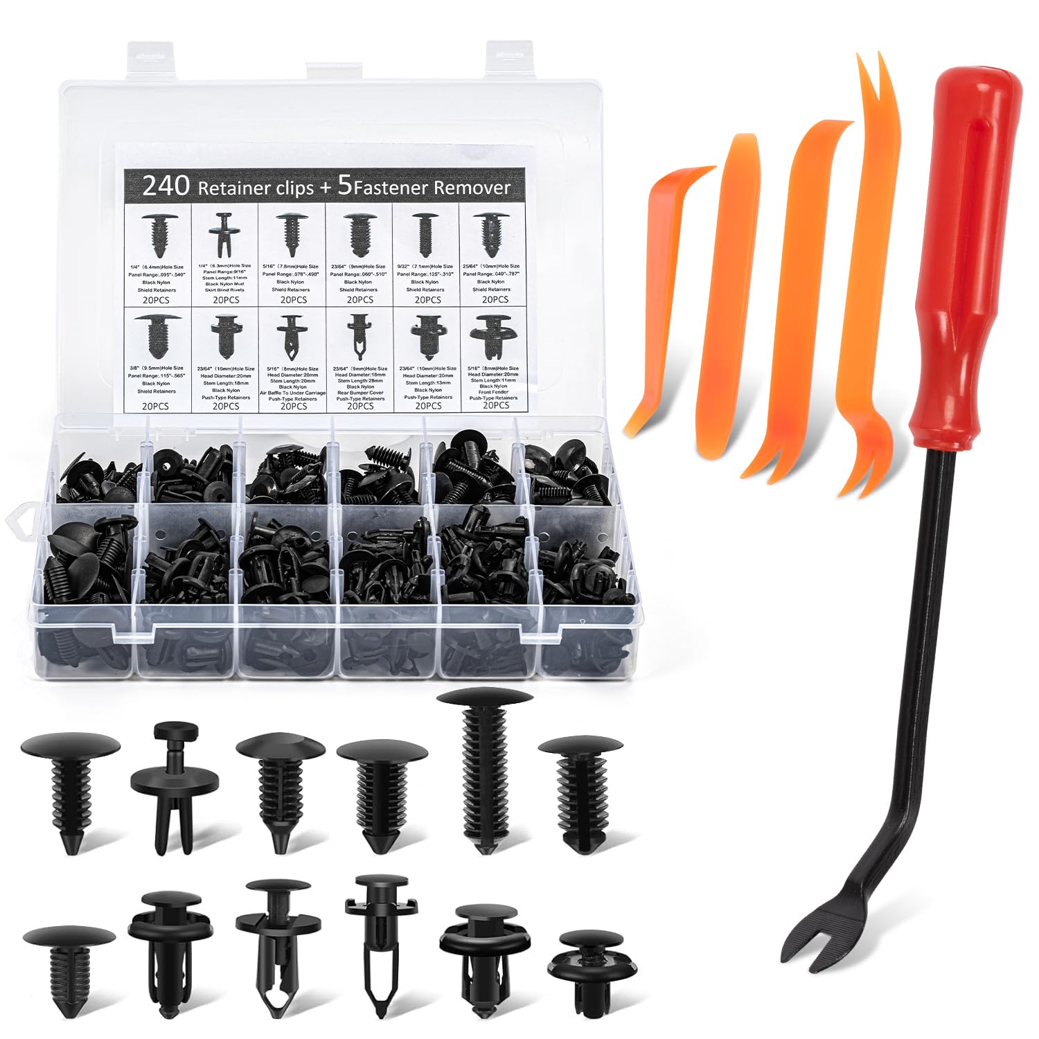 Detalle de 240pcs Car Trim Clips Set (12 Types) with Trim Removal Tools for GM Ford Toyota Honda