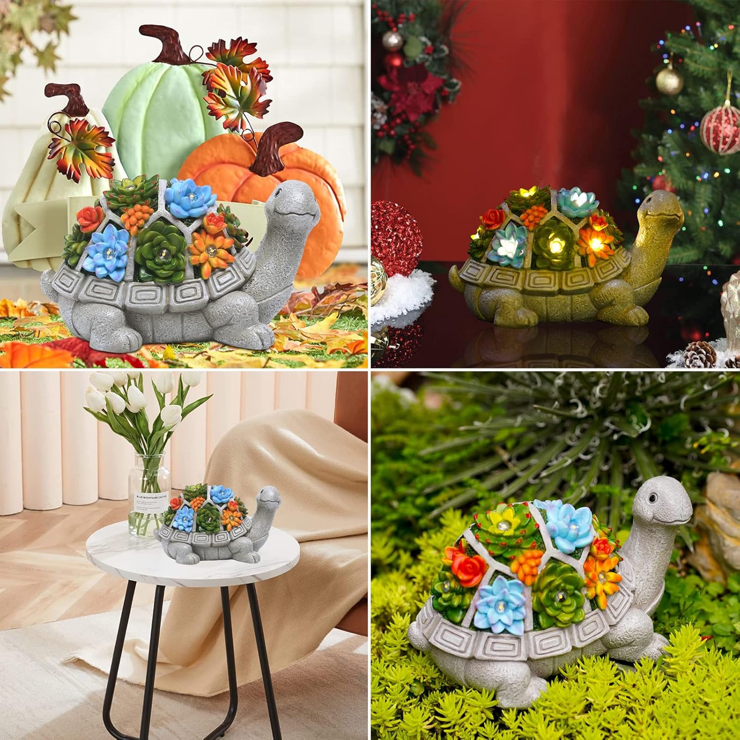 Thumbnail 5 de Yeomoo Figurine solaire de jardin tortue avec plantes succulentes et 7 lumières LED
