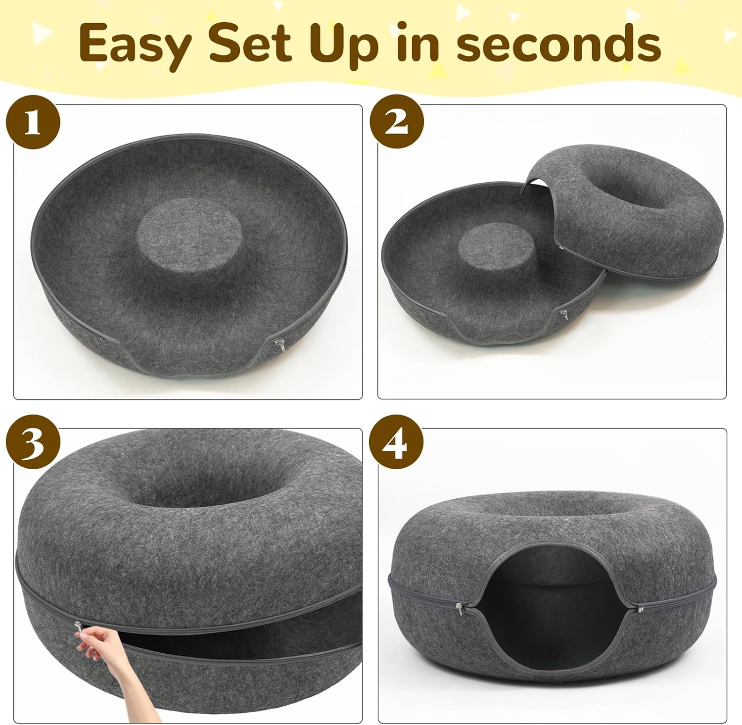 Detalle 2 de Heeyoo Hy-MZCCBT Cat Cave, 24-In Donut Tunnel, Dark Gray, 7-In Opening