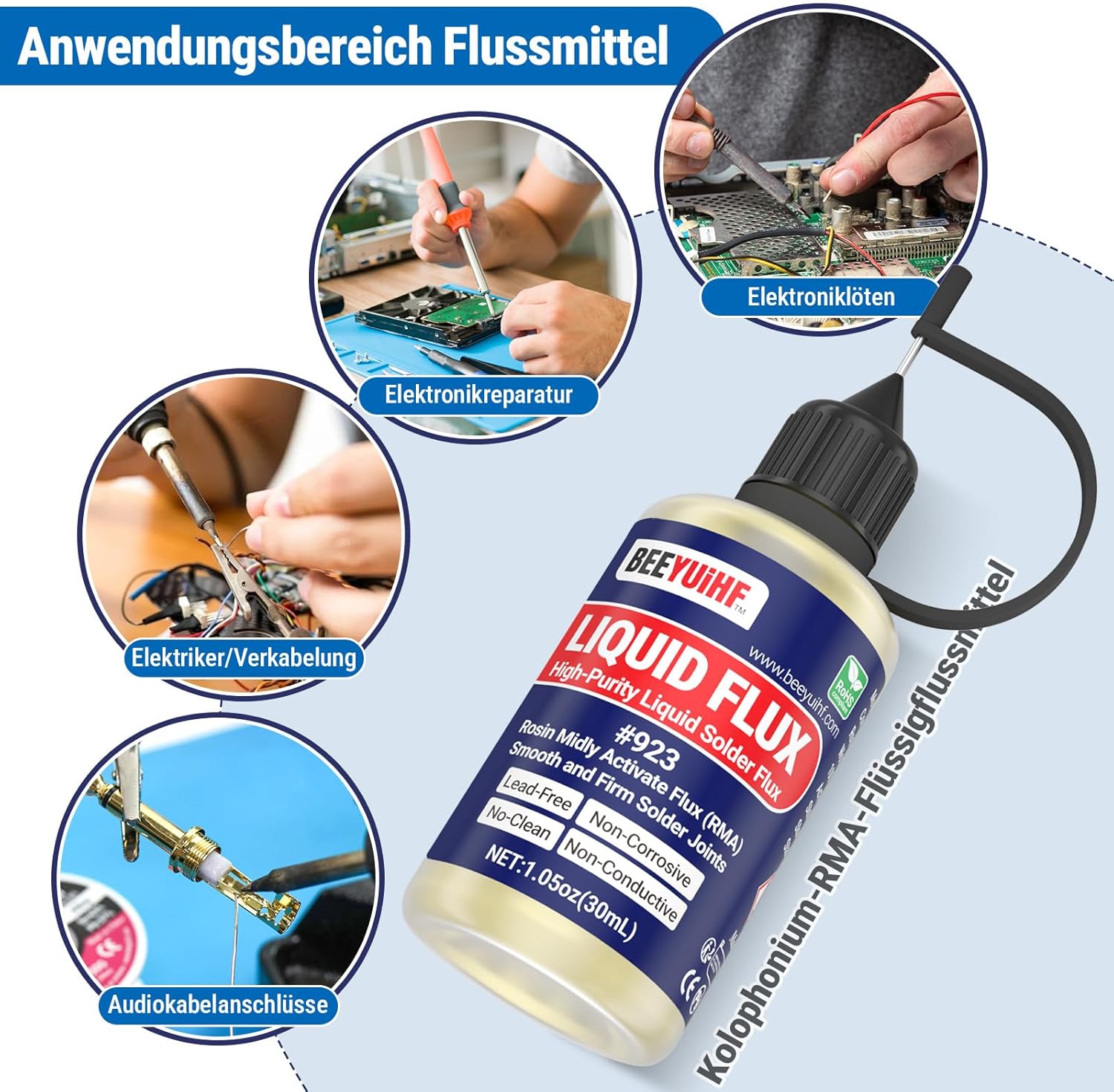 Detalle de BEEYUIHF Flüssiges Flussmittel #923 – neutrales, bleifreies Kolophonium-Lötwasser für Elektronik (30 mL)