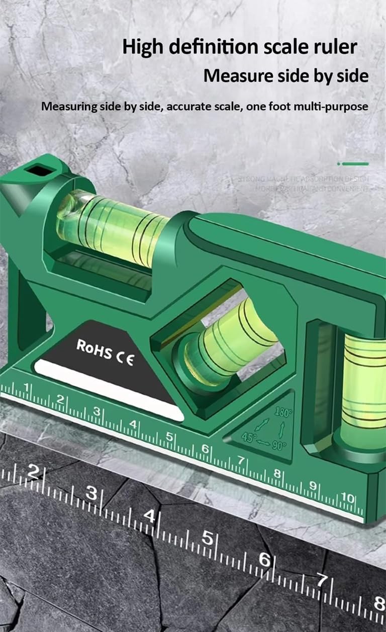 Detalle 2 de Omana 3-in-1 Magnetic Spirit Level, 45°/90°/180°, Green Plastic