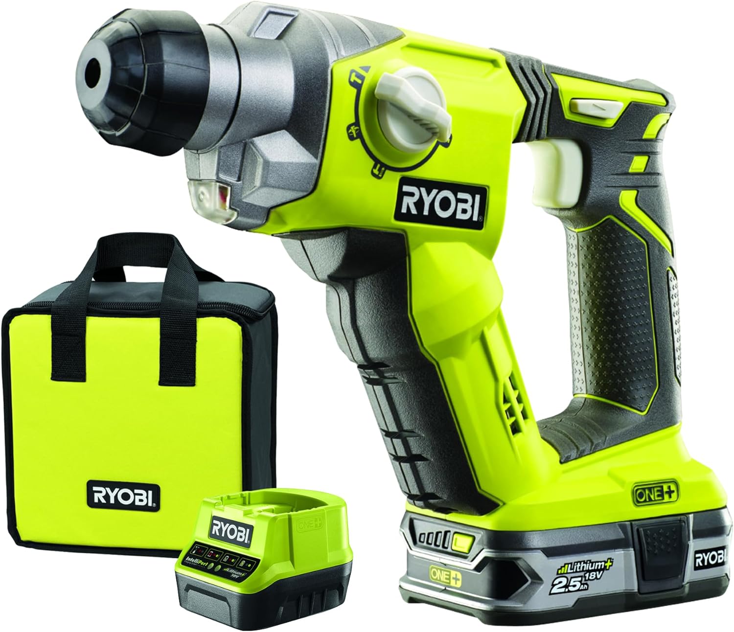 Detalle de RYOBI Perforateur SDS+ Sans Fil 18V ONE+ R18SDS-125S – 4 modes, 2,5 Ah incluse
