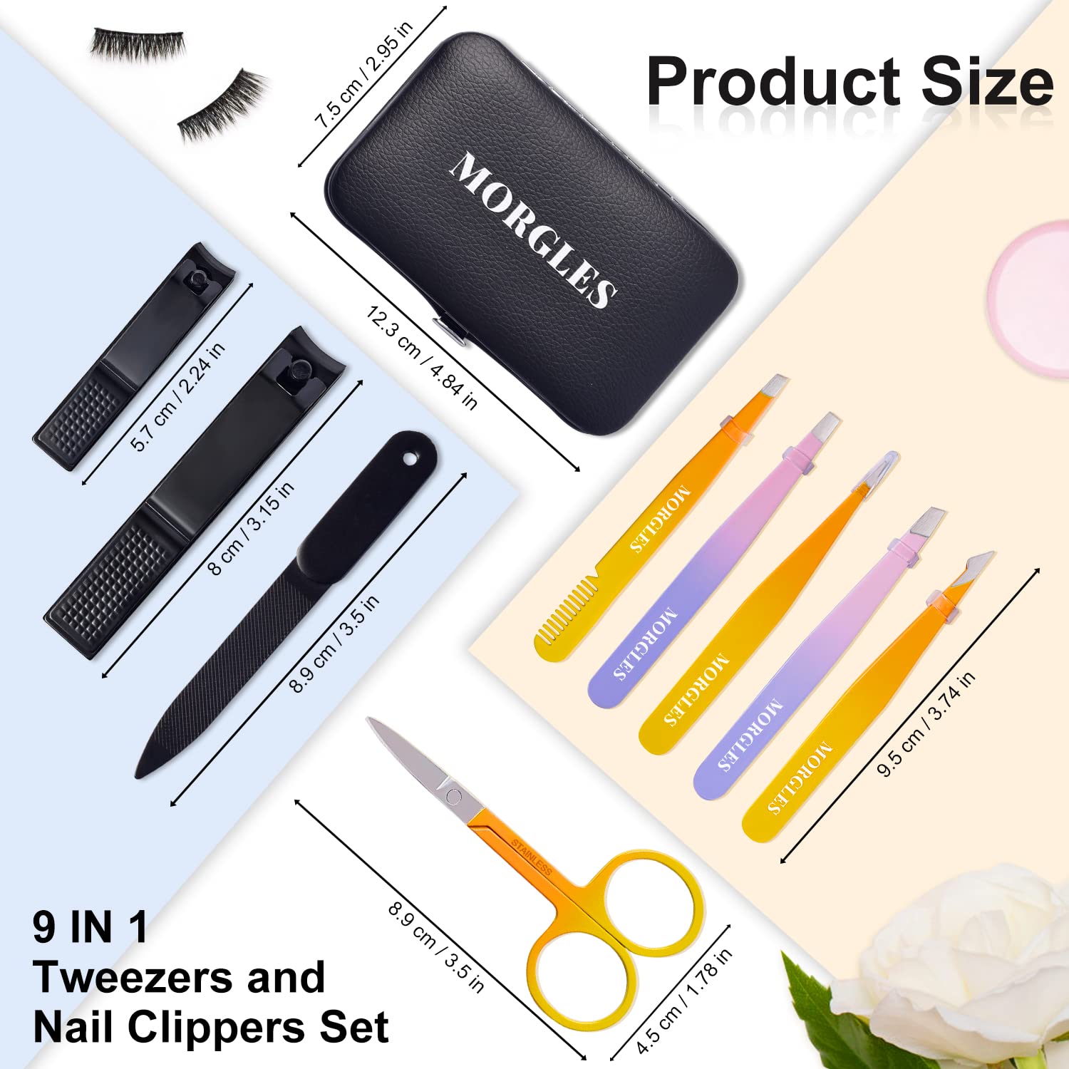 Thumbnail 5 de MORGLES Tweezers Set: Professional Nail Clippers & Tweezer Kit in Leather Case (9 Pack)