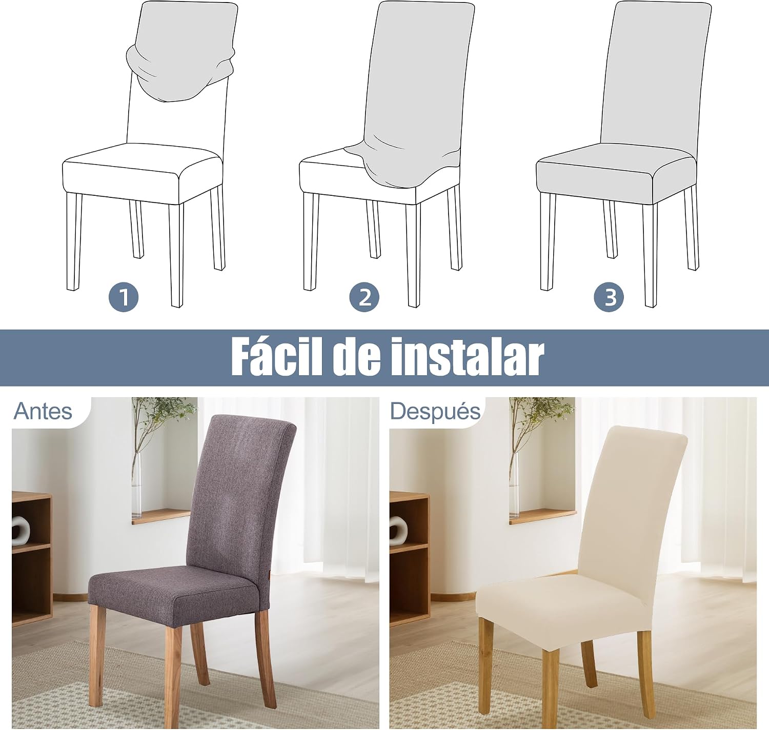 Detalle 2 de SUKAIKEQA fundas elásticas para sillas 4 pzas Beige