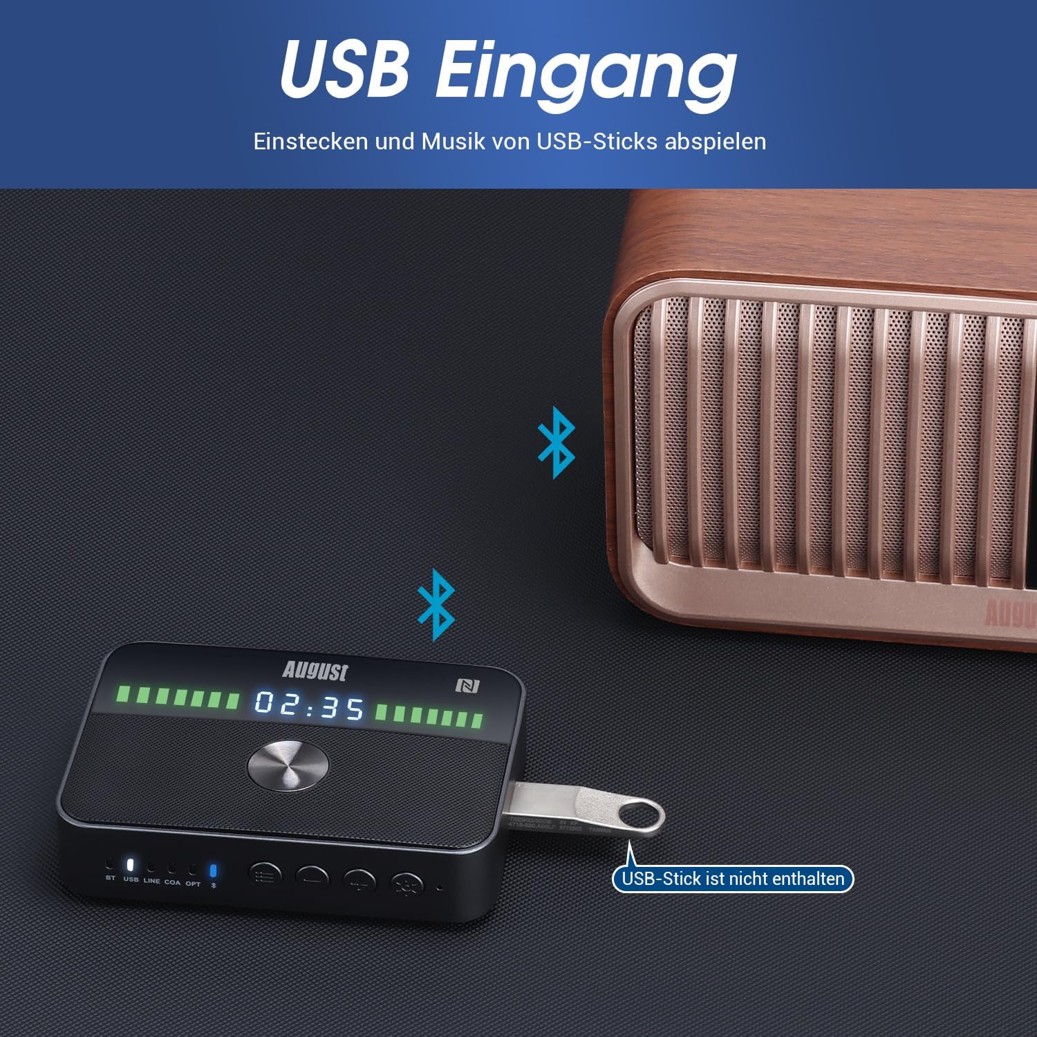 Thumbnail 4 de August MR285 Bluetooth 5.3 Sender/Empfänger mit Akku – NFC Multipoint, AUX/RCA, Optisch & Koaxial