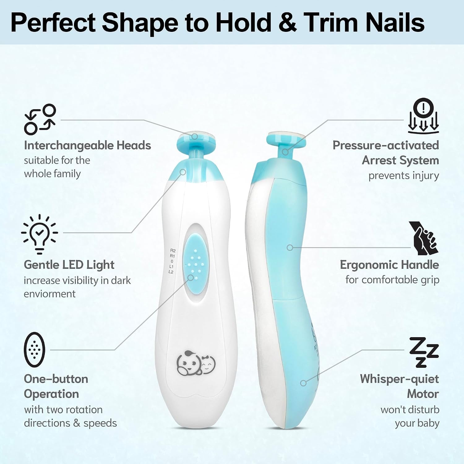 Detalle de Wiederaufladbarer 22-in-1 Baby-Nageltrimmer von Royal Angels – sanft, leise und vielseitig
