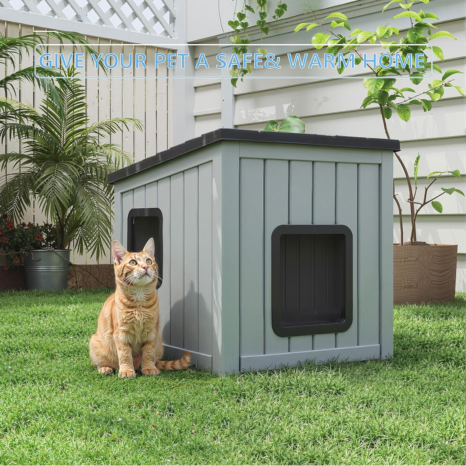 Thumbnail 6 de DRATO 118 Double-Decker Outdoor Cat House with PP Body and Sloped Roof