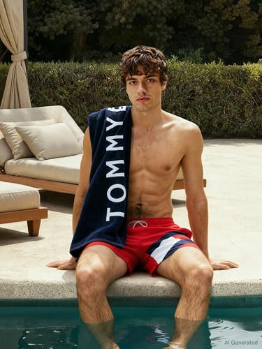 Detalle de Tommy Hilfiger Bañador para Hombre Sf Medium Drawstring Pernera Larga – Rojo (Primary Red) (Talla L)