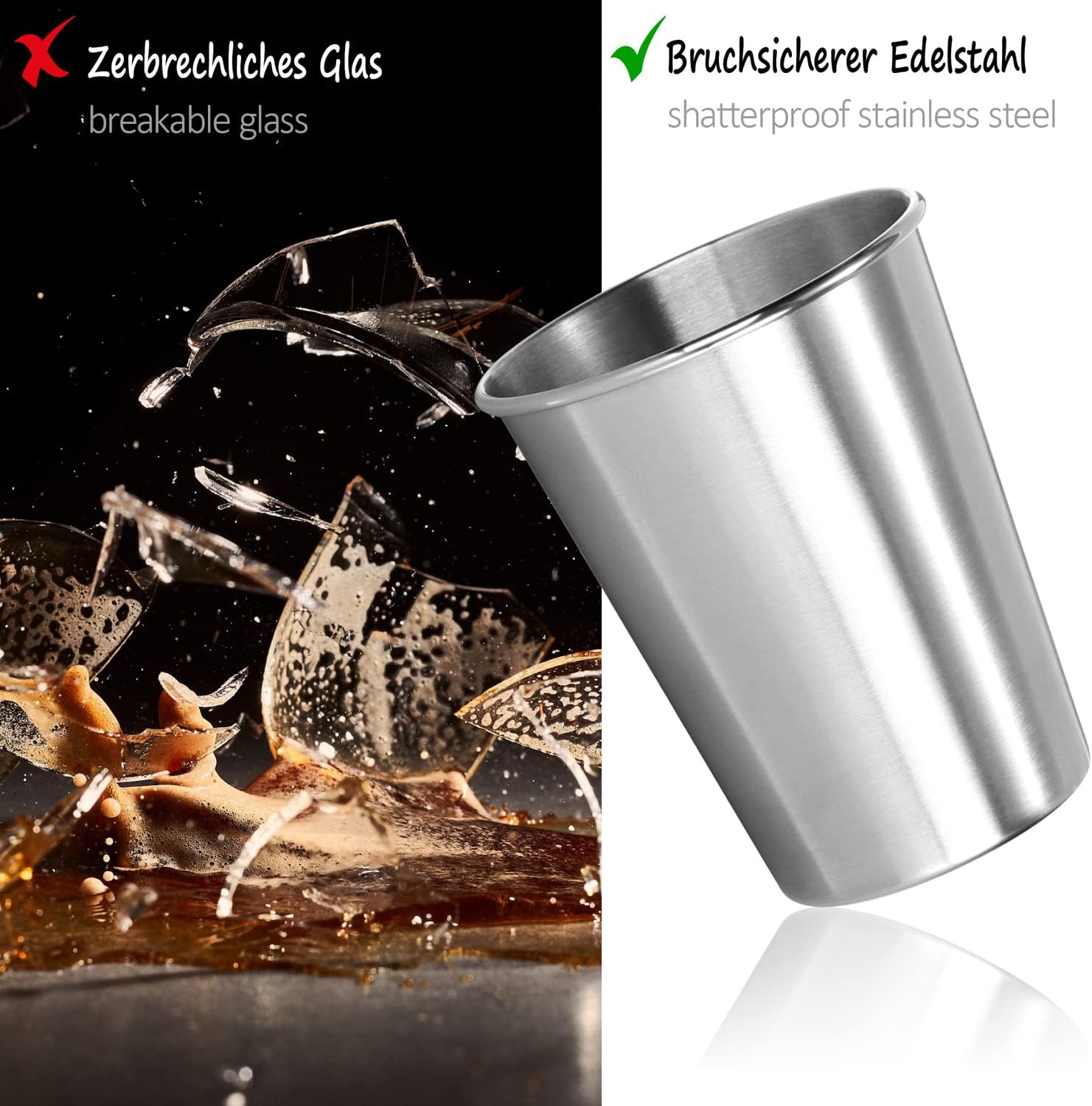 Detalle de com-four® 3 bicchieri in acciaio inox 304 – 250 ml, leggeri, infrangibili e senza BPA