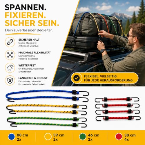 Detalle de repairr 10x Allzweck Expander mit Haken – Extra Starke Gepäckspanner, Set 88/59/46/38 cm