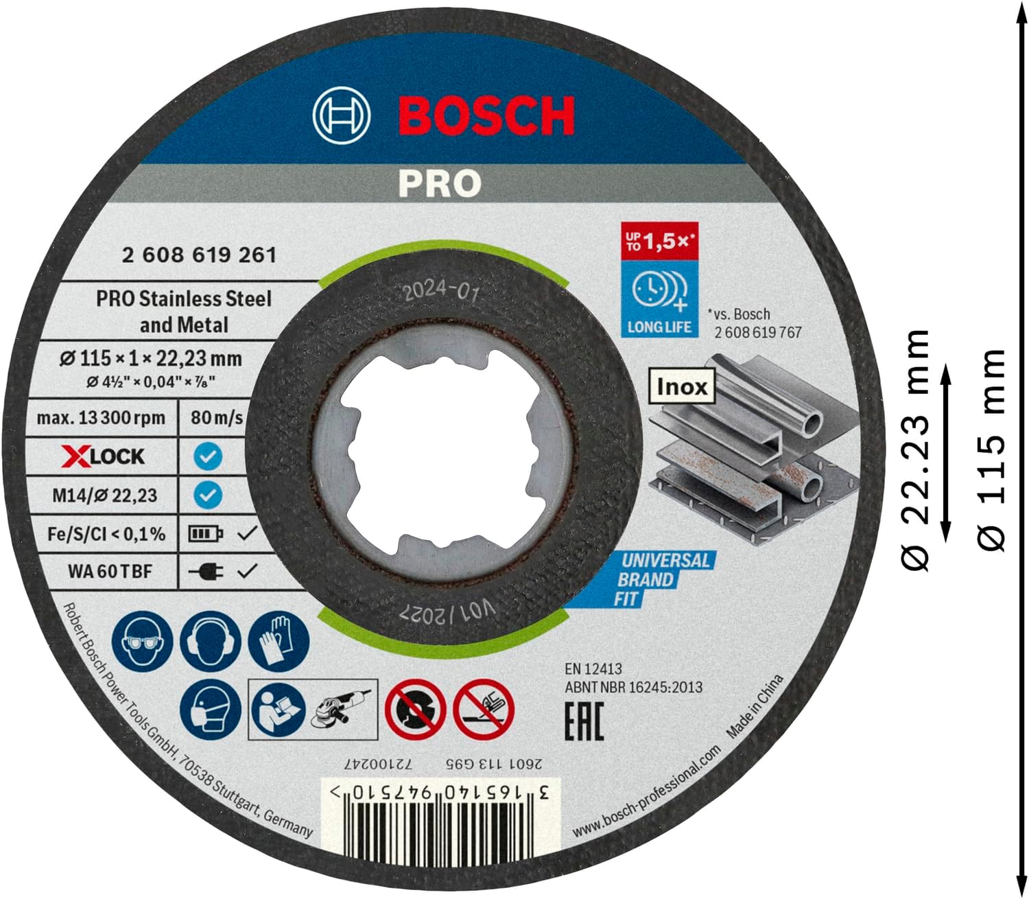 Thumbnail 2 de Bosch Professional 2608619266 10-Pack Standard straight cutting discs for Inox (115 mm, X-LOCK compatible)