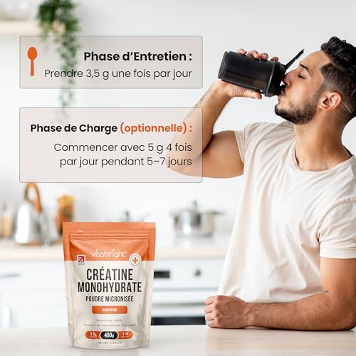 Detalle 2 de Vitabright Créatine Monohydrate en Poudre Micronisée – Sachet 400 g (114 portions)