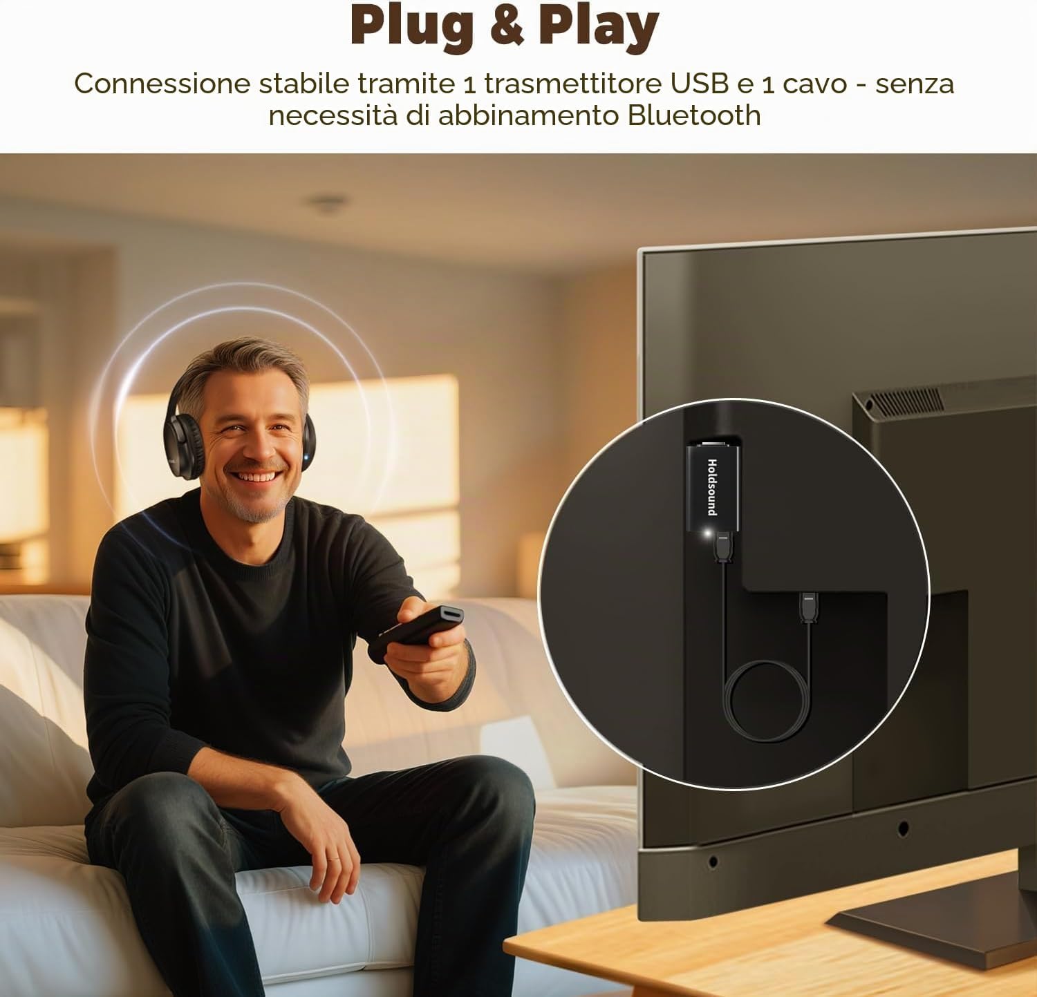 Thumbnail 4 de Holdsound Cuffie TV Wireless: libertà senza fili con trasmettitore USB e ascolto nitido