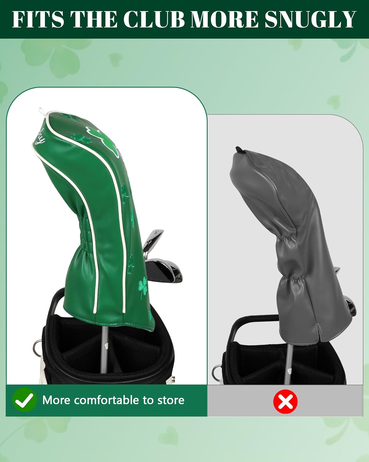 Thumbnail 6 de Golf driver head covers (460cc) with elastic closure, green clover embroidery PU leather lining