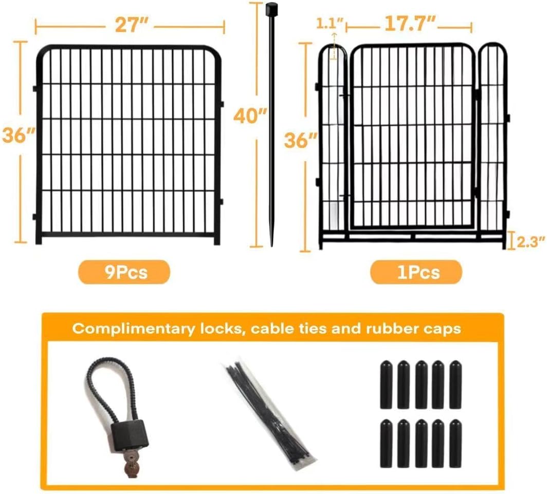 Detalle de Getlay 36 in Garden Fence with Wide Gate: 22.1 ft Heavy-Duty Iron Barrier for Indoor/Outdoor Use